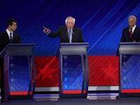 HOUSTON, TEXAS - SEPTEMBER 12: Democratic presidential candidates Sen. Bernie Sanders (I-VT), South Bend, Indiana Mayor Pete Buttigieg and former Vice President Joe Biden on stage during the Democratic Presidential Debate at Texas Southern University's Health and PE Center on September 12, 2019 in Houston, Texas. Ten Democratic presidential hopefuls …