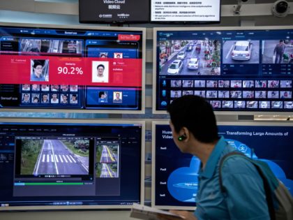 A display for facial recognition and artificial intelligence is seen on monitors at Huawei's Bantian campus on April 26, 2019 in Shenzhen, China. Huawei is Chinas most valuable technology brand, and sells more telecommunications equipment than any other company in the world, with annual revenue topping $100 billion U.S. Headquartered …