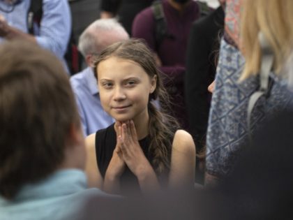 Swedish environmental activist Greta Thunberg takes part in a media event on Capitol Hill on September 17, 2019 in Washington,DC. - Thunberg spoke forcefully on September 16, 2019 in Washington,DC about the "destruction" of the planet and the large-scale deaths that could come about as a result of climate change, …