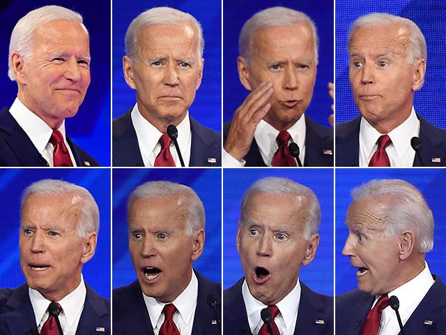 Collage of Joe Biden's facial expressions at the Democratic presidential primary debate in Houston, Texas, on September 12, 2019.