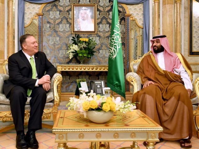 U.S. Secretary of State Mike Pompeo, left, meets with Saudi Arabia's Crown Prince Mohammed