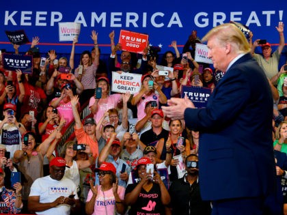 donald trump rally US President Donald Trump arrives for a "Keep America Great" campaign rally at The Crown Arena in Fayetteville, North Carolina, on September 9, 2019. (Photo by JIM WATSON / AFP) (Photo credit should read JIM WATSON/AFP/Getty Images)