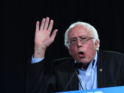 Bernie Sanders speaks during a campaign rally for US Democratic presidential nominee Hilla
