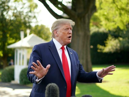US President Donald Trump talks to journalists on the South Lawn of the White House prior to his departure on September 16, 2019 in Washington, DC. - President Trump is traveling to Albuquerque, New Mexico to deliver remarks at a "Keep America Great Rally". (Photo by MANDEL NGAN / AFP) …