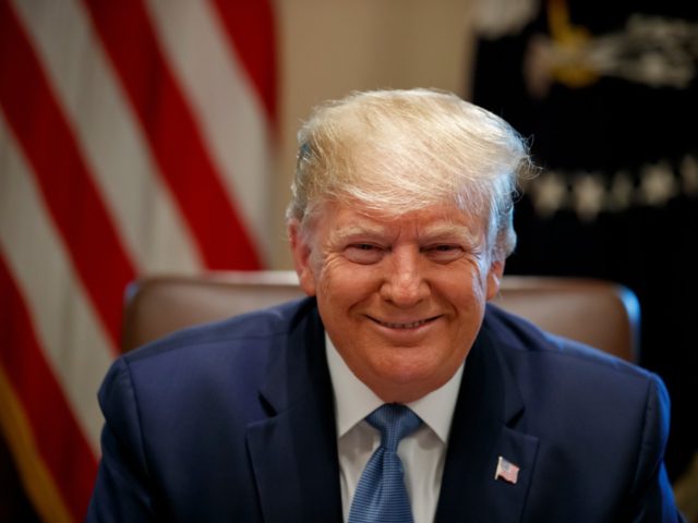 President Donald Trump smiles during a Cabinet meeting in the Cabinet Room of the White House, Tuesday, July 16, 2019, in Washington. (AP Photo/Alex Brandon)