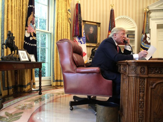 WASHINGTON, DC - JUNE 27: U.S. President Donald Trump speaks on the phone with Irish Prime Minister Leo Varadkar on the phone in the Oval Office of the White House June 27, 2017 in Washington, DC. President Trump congratulated Prime Minister Varadkar to become the new leader of Ireland. (Photo …