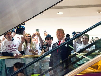 NEW YORK, NY - JUNE 16: Business mogul Donald Trump rides an escalator to a press event to announce his candidacy for the U.S. presidency at Trump Tower on June 16, 2015 in New York City. Trump is the 12th Republican who has announced running for the White House. (Photo …