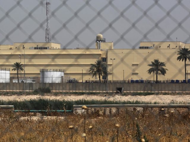 The US embassy compound is pictured in Baghdad's Green Zone on May 20, 2019 in the Iraqi capital. - A Katyusha rocket crashed the previous day into Baghdad's Green Zone which houses government offices and embassies including the US mission, Iraqi security services said in a statement. The rocket -- …