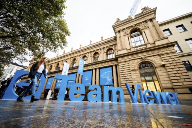 Germany Teamviewer The letters with the name of German tech company Teamviewer, a maker of the eponymous screen sharing and conferencing software, is displayed in front of the exchange in Frankfurt, Wednesday, Sept. 25, 2019. Teamviewer has made the biggest initial public offering for a German tech company since the dot com boom. Andreas Arnold/dpa via AP) The Associated Press