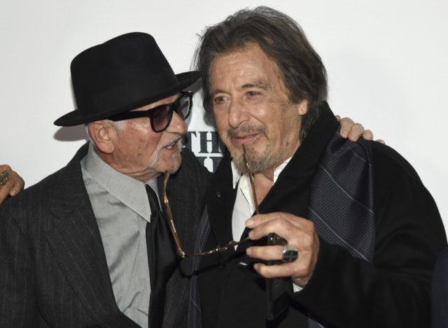 2019 NYFF The Irishman World Premiere Joe Pesci, Al Pacino Joe Pesci, left, and Al Pacino speak as they attend the world premiere of "The Irishman" at Alice Tully Hall during the opening night of the 57th New York Film Festival on Friday, Sept. 27, 2019, in New York. (Photo by Evan Agostini/Invision/AP) The Associated Press