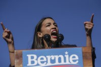 NEW YORK, NY - OCTOBER 19: Rep. Alexandria Ocasio-Cortez (D-NY) endorses Democratic presidential candidate, Sen. Bernie Sanders (I-VT) at a campaign rally in Queensbridge Park on October 19, 2019 in the Queens borough of New York City. This is Sanders' first rally since he paused his campaign for the nomination …