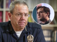 (INSET: Breitbart News Editor-in-Chief Alex Marlow) In this Wednesday, July 10, 2019 photo Los Angeles Police Department Chief Michel Moore pauses during an interview with The Associated Press in Los Angeles. Moore says homelessness is a public health and safety concern rather than a law enforcement issue that requires more …