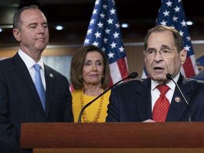 From left, House Intelligence Committee Chairman Adam Schiff, D-Calif., Speaker of the House Nancy Pelosi, D-Calif., House Judiciary Committee Chair Jerrold Nadler, D-N.Y., and House Oversight and Reform Committee Chairman Elijah Cummings, D-Md., hold a pressnews conference after the back-to-back hearings with former special counsel Robert Mueller who testified about …