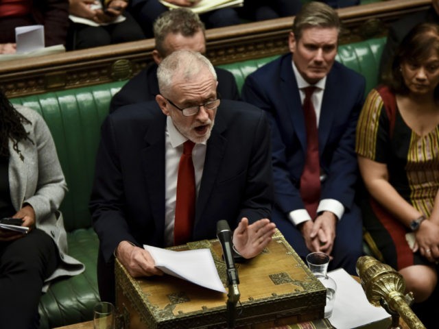 Leader of Britain's main opposition Labour Party Jeremy Corbyn talks during the Brexi
