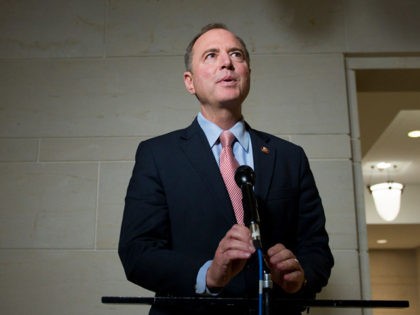 WASHINGTON, DC - OCTOBER 11: U.S. Rep. Adam Schiff (D-CA), House Intelligence Chairman makes a statement to reporters at the U.S. Capitol on October 11, 2019. The House Intelligence, House Foreign Affairs and House Oversight and Reform Committee heard a closed door deposition from the former U.S. Ambassador to Ukraine …