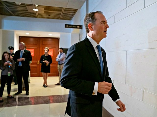 House Intelligence Committee Chairman Adam Schiff, D-Calif., takes a break from a closed-d