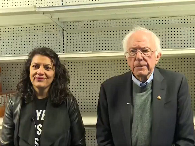Socialist Bernie Sanders Campaigns in Front of Empty Pantry Shelves