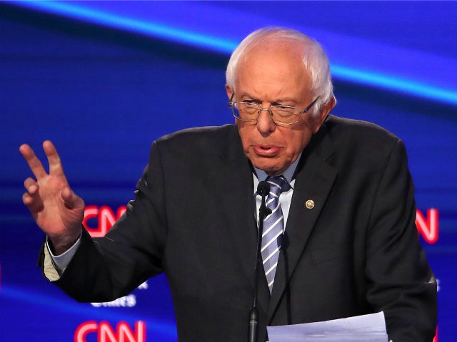 Sen. Bernie Sanders (I-VT) speaks during the Democratic Presidential Debate at Otterbein U