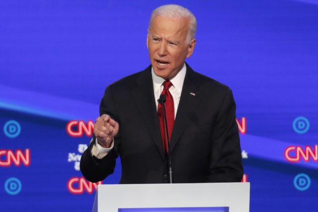 Democratic presidential candidate former Vice President Joe Biden speaks in a Democratic presidential primary debate hosted by CNN and The New York Times at Otterbein University, Tuesday, Oct. 15, 2019, in Westerville, Ohio. (AP Photo/John Minchillo)