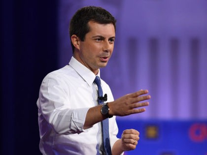 Democratic presidential hopeful Mayor of South Bend, Indiana Pete Buttigieg gestures as he