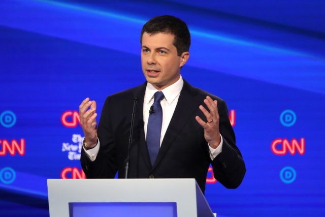 WESTERVILLE, OHIO - OCTOBER 15: South Bend, Indiana Mayor Pete Buttigieg speaks during the