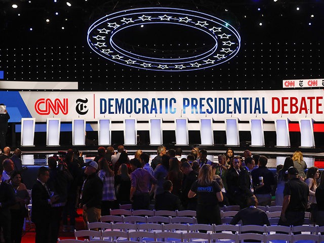 The stage is prepared where the CNN/New York Times will host the Democratic presidential p