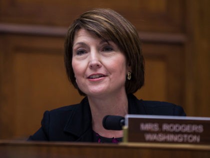 WASHINGTON, DC - APRIL 02: Rep. Cathy McMorris Rodgers (R-WA) questions Gov. Jay Inslee (D-WA) during a House Energy and Commerce Environment and Climate Change Subcommittee hearing on Capitol Hill on April 2, 2019 in Washington, DC. Inslee, who is a candidate for president in 2020, has said that he …