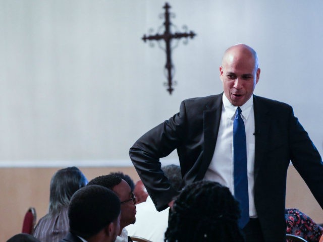Senator Cory Booker addresses a crowd at a faith breakfast at Grace Christian Ministry in Columbia, SC on June, 22 2019. - Many of the Democratic candidates running for president are in Columbia to make appearances at the South Carolina Democratic Party Convention and the Planned Parenthood Election Forum on …
