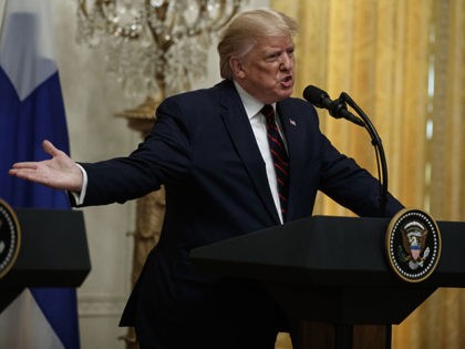 President Donald Trump speaks during news conference with Finnish President Sauli Niinisto