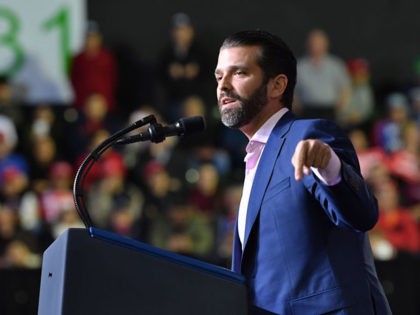 Donald Trump Jr. speaks during a rally before US President Donald Trump addresses the audi