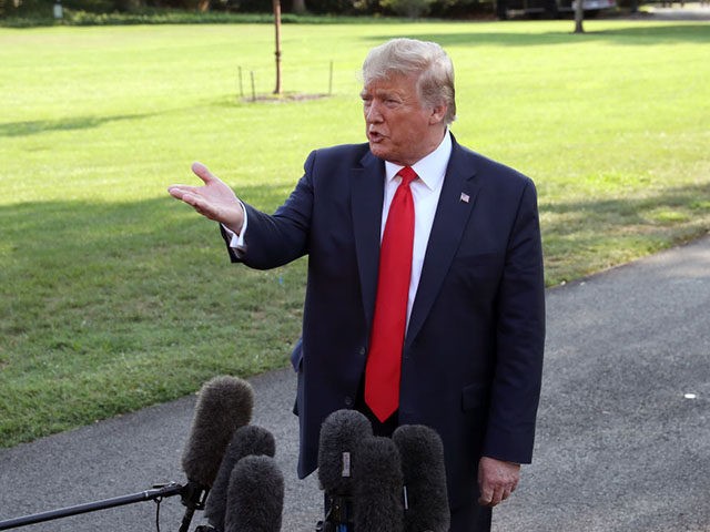 WASHINGTON, DC - SEPTEMBER 16: U.S. President Donald Trump speaks to the media before departing from the White House on September 16, 2019 in Washington, DC. President Trump is traveling to Albuquerque, N.M. to attend a "Keep America Great" rally. (Photo by Mark Wilson/Getty Images)