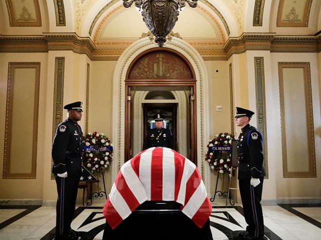WASHINGTON, DC - OCTOBER 24: The flag-draped casket of Rep. Elijah Cummings (D-MD) is placed outside the House Chamber at the U.S. Capitol October 24, 2019 in Washington, DC. Rep. Cummings passed away on October 17, 2019 at the age of 68 from "complications concerning longstanding health challenges." He is …