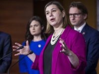 WASHINGTON, DC - JANUARY 29: Rep. Elissa Slotkin (D-MI) speaks during news conference on the "Shutdown to End All Shutdowns (SEAS) Act" on January 29, 2019 in Washington, DC. Also pictured are Rep. Tom Molinowski (D-NJ), Rep. Angie Craig (D-MN), and Rep. Dean Phillips (D-MN). (Photo by Zach Gibson/Getty Images)