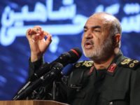 Iranian Revolutionary Guards commander Major General Hossein Salami speaks at Tehran's Islamic Revolution and Holy Defence museum, during the unveiling of an exhibition of what Iran says are US and other drones captured in its territory, in the capital Tehran on September 21, 2019. - Iran's Revolutionary Guards commander today …