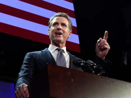 LOS ANGELES, CA - NOVEMBER 06: Democratic gubernatorial candidate Gavin Newsom speaks during election night event on November 6, 2018 in Los Angeles, California. Newsom defeated Republican Gubernatorial candidate John Cox. (Photo by Kevork Djansezian/Getty Images)