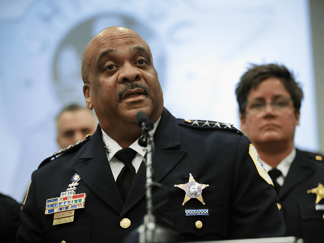 Chicago Police Superintendent Eddie Johnson speaks during a press conference at Chicago po