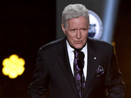 "Jeopardy!" host Alex Trebek presents the Hart Memorial Trophy during the 2019 NHL Awards at the Mandalay Bay Events Center on June 19, 2019 in Las Vegas, Nevada. (Photo by Ethan Miller/Getty Images)