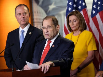 WASHINGTON, DC - JULY 24: Judiciary Committee Chair Jerold Nadler (D-NY), speaks alongside Intelligence Committee Chair Adam Schiff, House Speaker Nancy Pelosi, and Committee Chairman Rep. Elijah Cummings (D-MD), at a news conference after former Special Counsel Robert Mueller's testimony on July 24, 2019 in Washington, DC. Former Special Counsel …