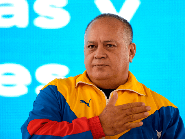 The president of the National Constituent Assembly, Diosdado Cabello, gestures during the 1st International Meeting of Workers in solidarity with the Venezuelan Government and people at the Alba Hotel in Caracas, Venezuela, on August 29, 2019. - The Russian ambassador to Venezuela, Vladimir Zaemskiy, accused the United States of obstructing …