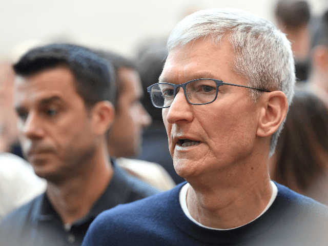 Apple CEO Tim Cook speaks with attendees during an Apple (JOSH EDELSON/AFP/Getty Images)product launch event at Apple's headquarters in Cupertino, California on September 10, 2019. - Apple unveiled its iPhone 11 models Tuesday, touting upgraded, ultra-wide cameras as it updated its popular smartphone lineup and cut its entry price to …