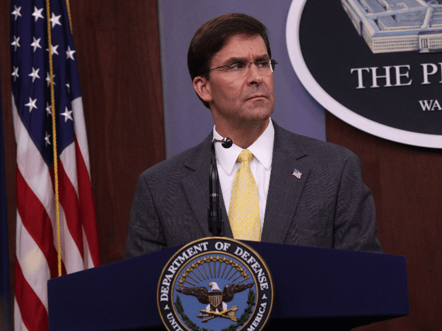 U.S. Secretary of Defense Mark Esper holds a media briefing at the Pentagon August 28, 201