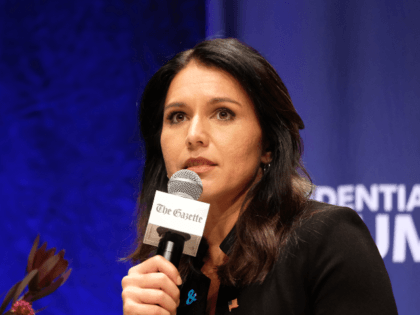 Democratic presidential candidate Rep. Tulsi Gabbard (D-HI) speaks at the Presidential Candidate Forum on LGBTQ Issues at the Sinclair Auditorium at Coe College on September 20, 2019 in Cedar Rapids, Iowa. (Photo by Alex Wroblewski/Getty Images for GLAAD)