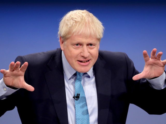 MANCHESTER, ENGLAND - OCTOBER 02: British Prime Minister Boris Johnson delivers his keynot