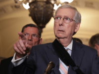 U.S. Senate Majority Leader Sen. Mitch McConnell (R-KY) speaks as Sen. John Barrasso (R-WY) looks on during a news briefing after the weekly Senate Republican policy luncheon September 10, 2019 at the U.S. Capitol in Washington, DC. Senate GOPs held the weekly luncheon to discuss Republican agenda. (Photo by Alex …