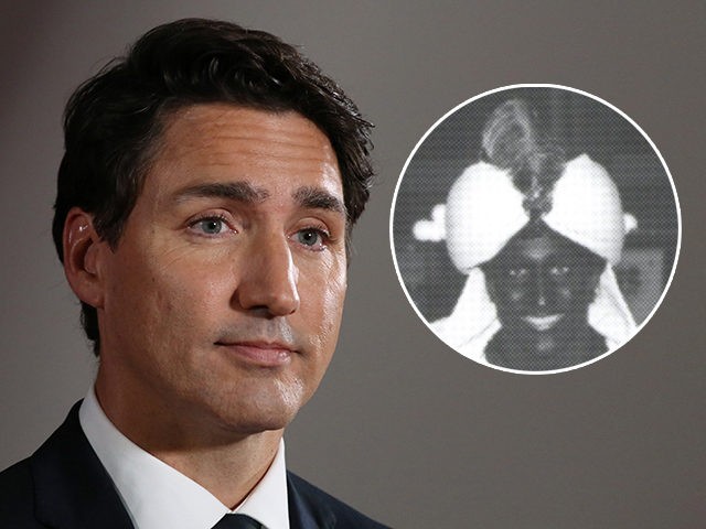 (INSET: Blackface photo of Trudeau) Canadian Prime Minister and Liberal Party leader Justin Trudeau listens to questions during a press conference after the Federal Leaders Debate at the Canadian Museum of History in Gatineau, Quebec on October 7, 2019. (Photo by Dave Chan / AFP) (Photo by DAVE CHAN/AFP via Getty …