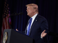 US President Donald Trump gestures as he speaks at the Values Voter Summit at the Omni Shoreham Hotel on October 12, 2019 in Washington, DC. (Photo by Eric BARADAT / AFP) (Photo by ERIC BARADAT/AFP via Getty Images)