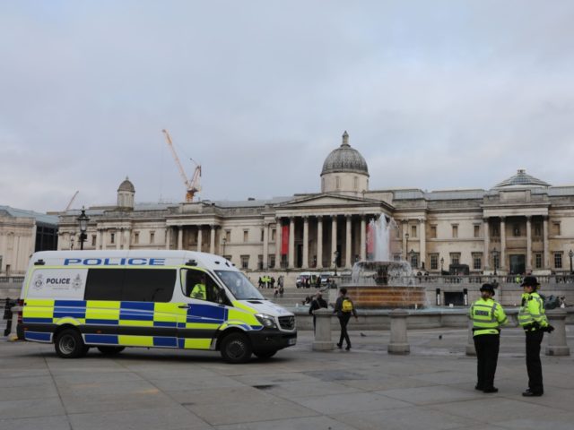 Police officers are seen deployed around Trafalgar Square in London, on October 15, 2019,