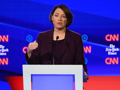 Democratic presidential hopeful Minnesota Senator Amy Klobuchar speaks during the fourth D