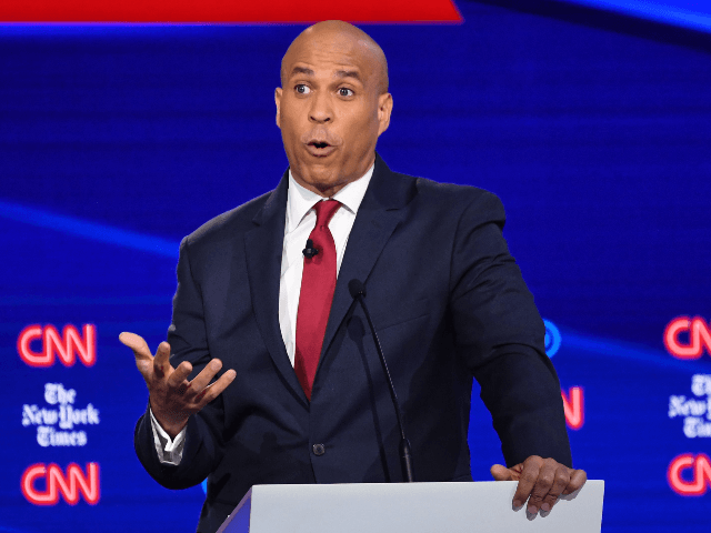 Democratic presidential hopeful New Jersey Senator Cory Booker speaks during the fourth Democratic primary debate of the 2020 presidential campaign season co-hosted by The New York Times and CNN at Otterbein University in Westerville, Ohio on October 15, 2019. (Photo by SAUL LOEB / AFP) (Photo by SAUL LOEB/AFP via …