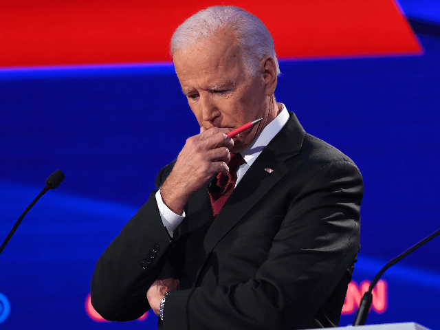 Democratic presidential hopeful former US Vice President Joe Biden gestures during the fourth Democratic primary debate of the 2020 presidential campaign season co-hosted by The New York Times and CNN at Otterbein University in Westerville, Ohio on October 15, 2019. (Photo by SAUL LOEB / AFP) (Photo by SAUL LOEB/AFP …